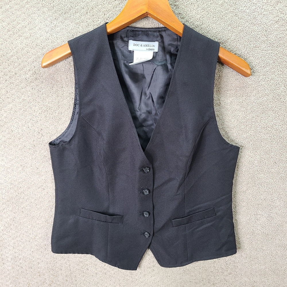 Doc & Amelia Vest Mens XS Black Button Up Polyester Uniform Casual Formal